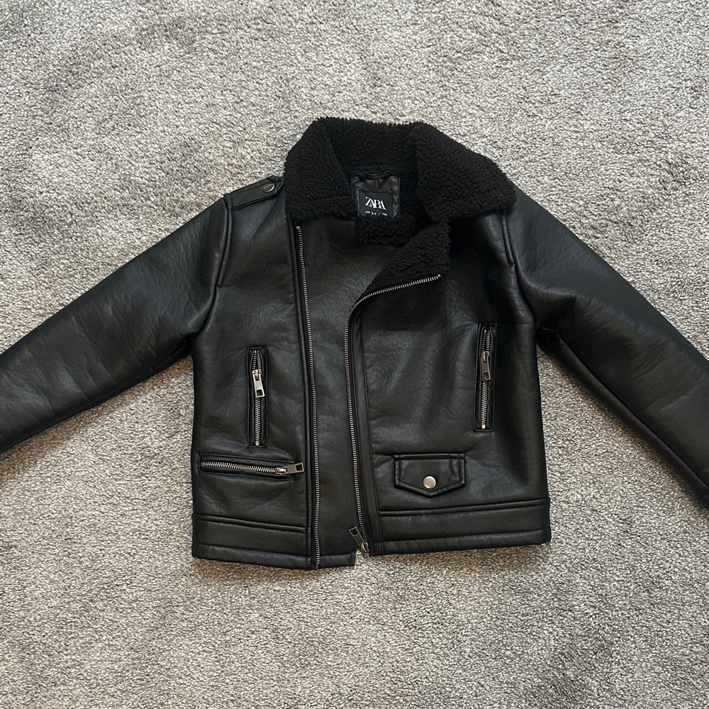 Boys Zara Black Faux Leather Biker Jacket